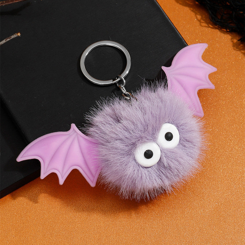 Wholesale Halloween Bat Plush Pom Keychain